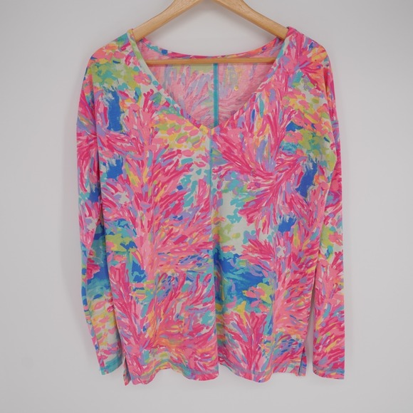 Lilly Pulitzer Tops - Lilly Pulitzer Luxletic Treena Top Womens S V-Neck UPF 50+ Pink Long Sleeve